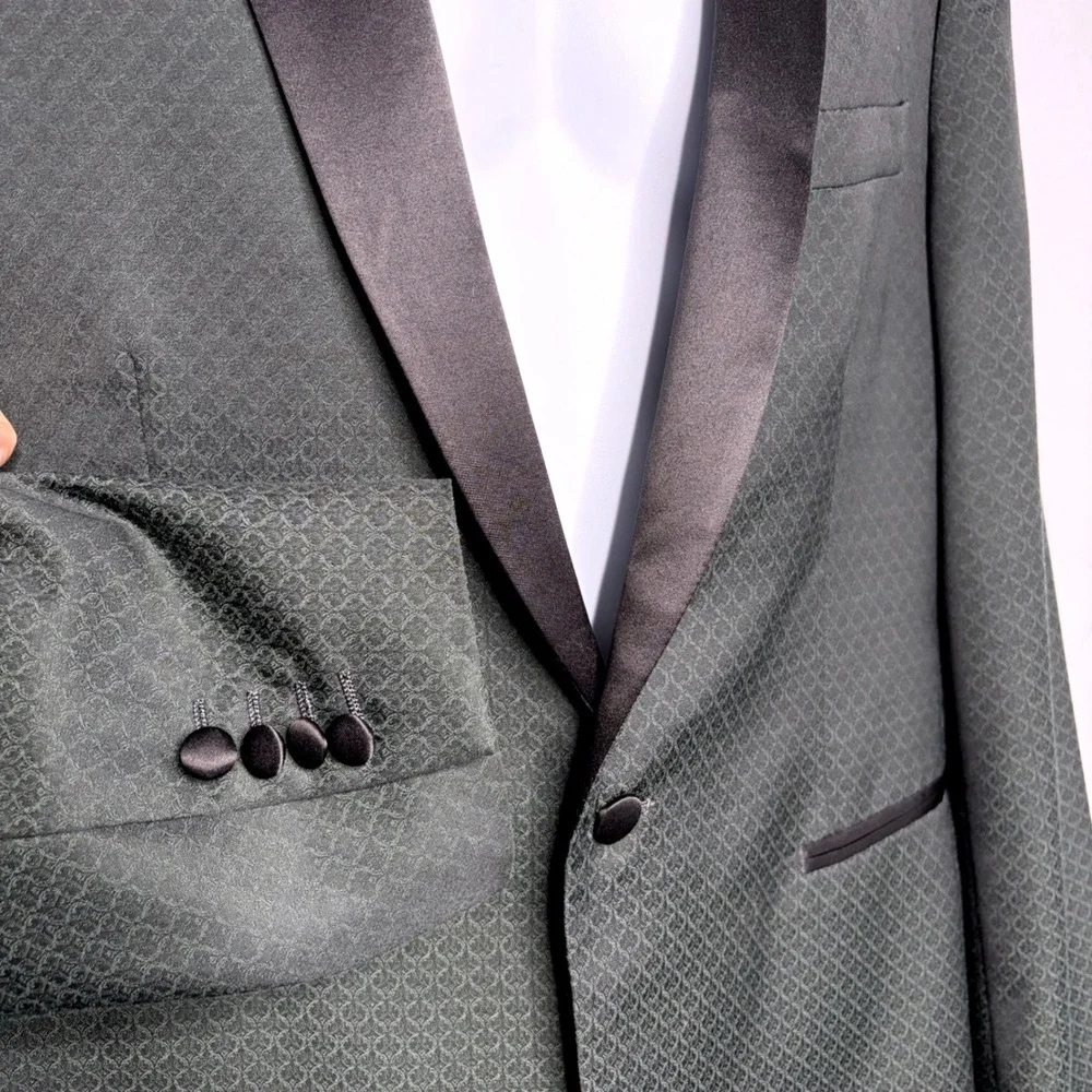 Perry Ellis Portfolio Palisade Green Textured Tuxedo Jacket Shawl Lapel 44R